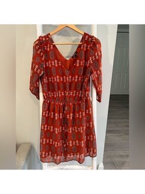 BE bop sheer elastic waist aztec print long sleeve dress large